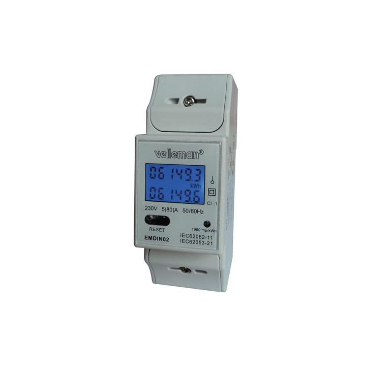 Kwh metro monofase 80 bis, montaggio su guida din 2 moduli emdin02 velleman - 1