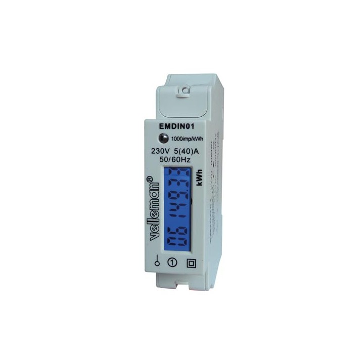 Kwh meter single phase din rail mount - 1 module emdin01 velleman - 1
