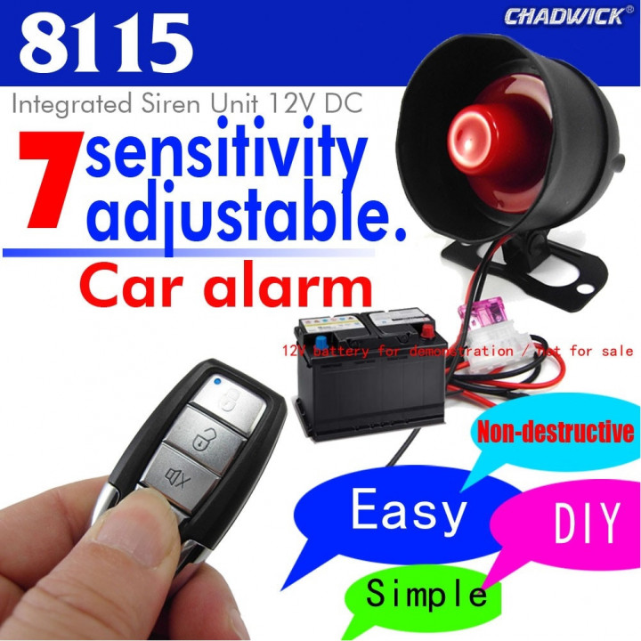 Sirena de alarma de coche 2 controles remotos detección de choque de vibración ajustable M810-8115 Protección seguridad