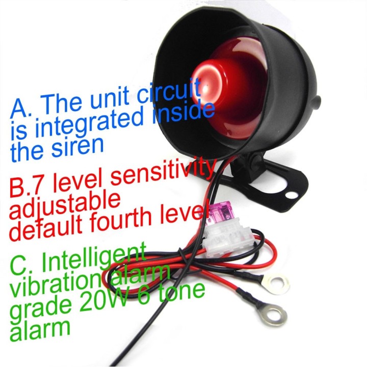 Car alarm siren 2 remote controls adjustable vibration shock detection M810-8115