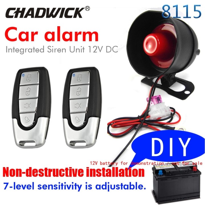 Car alarm siren 2 remote controls adjustable vibration shock detection M810-8115