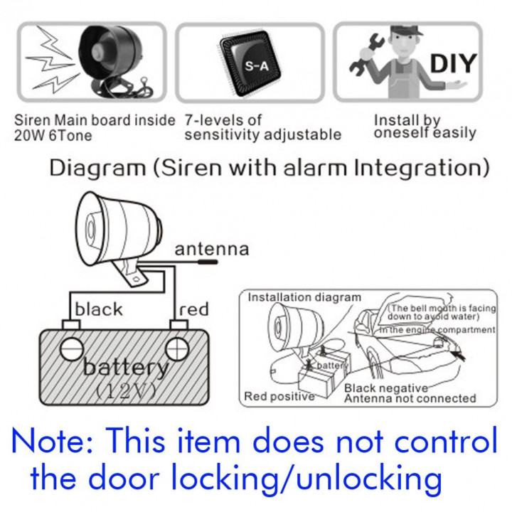 Sirène d'alarme de voiture 2 télécommandes détection de choc de vibration réglable M810-8115 Protection de sécurité antivol