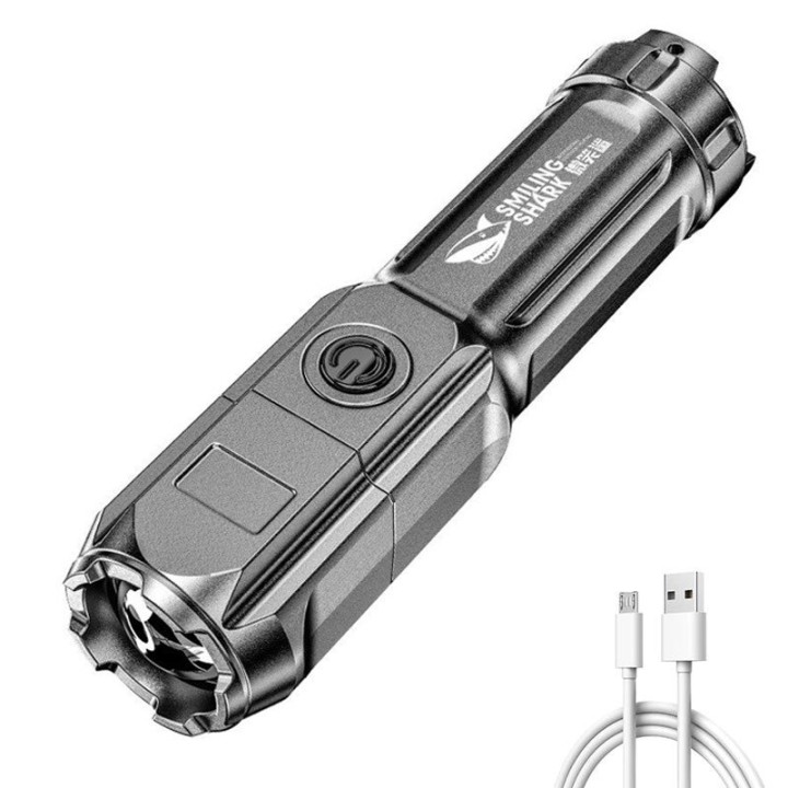 Linterna de luz recargable impermeable 5w batería usb 18650 zoom 3 luces 500m