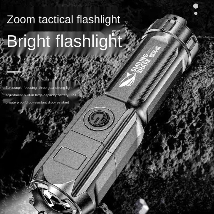 Linterna de luz recargable impermeable 5w batería usb 18650 zoom 3 luces 500m