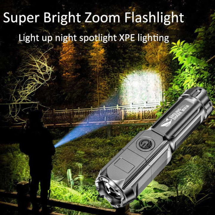 Linterna de luz recargable impermeable 5w batería usb 18650 zoom 3 luces 500m