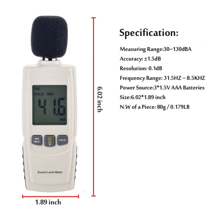 Nivelador de sonido decibelímetro medidor de decibelios medidor de sonido medidor pantalla lcd gm1352 benetech 30-130dB