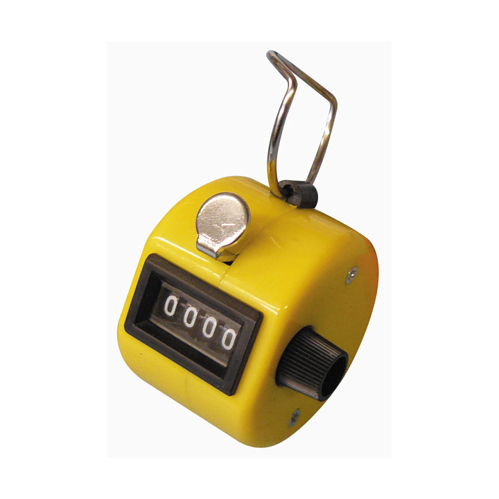 Yellow counter manual button click hand tally mechanical 4 digit number counts 0-9999 jr international - 2