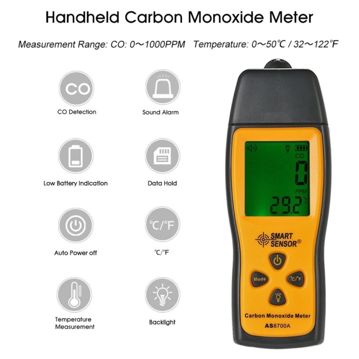 AS8700A Medidor de monóxido de carbono CO Detector de fugas de gas Analizador Monitor Tester 1000ppm