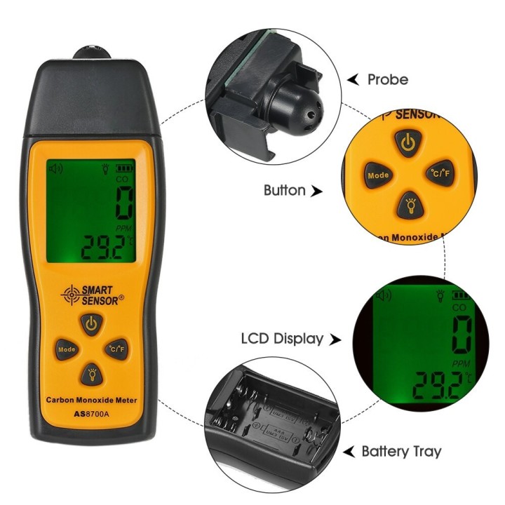 AS8700A Misuratore di monossido di carbonio CO Rilevatore di perdite di gas Analizzatore Monitor Tester 1000 ppm