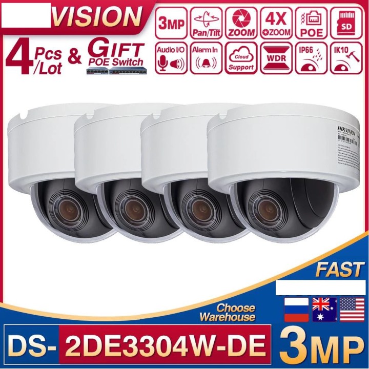 4 cameras rs485 MP POE IP Network Mini Dome 4X Zoom PTZ 2-Way Audio IK10 iVMS SD Card
