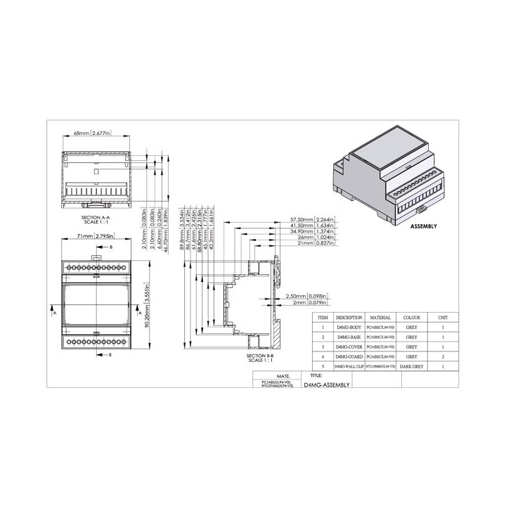 Din rail module box 6mg designed grey cover easy installation en60715 gd6mg velleman - 1