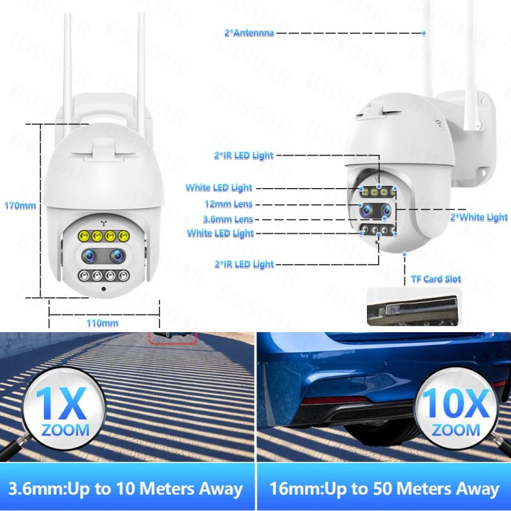 Camera couleur exterieure audio dome sans fil wifi IP ptz 1000p 10x zoom vision nocturne ip66