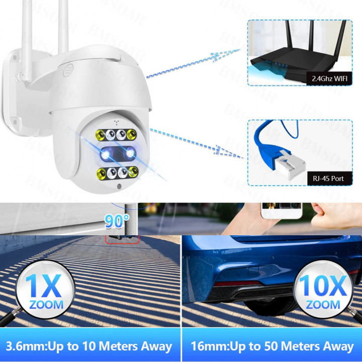 Telecamera a colori da esterno audio dome wireless wifi IP ptz 1000p zoom 10x visione notturna ip66