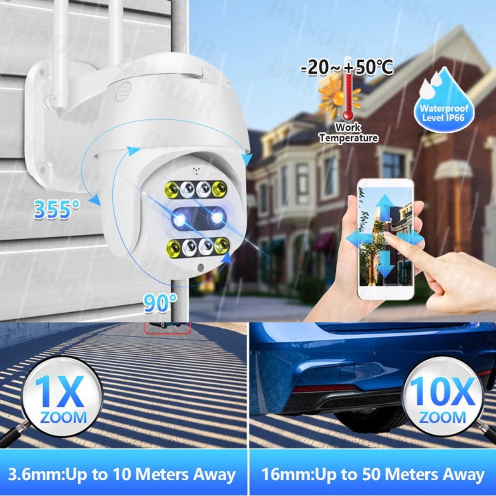 Camera couleur exterieure audio dome sans fil wifi IP ptz 1000p 10x zoom vision nocturne ip66