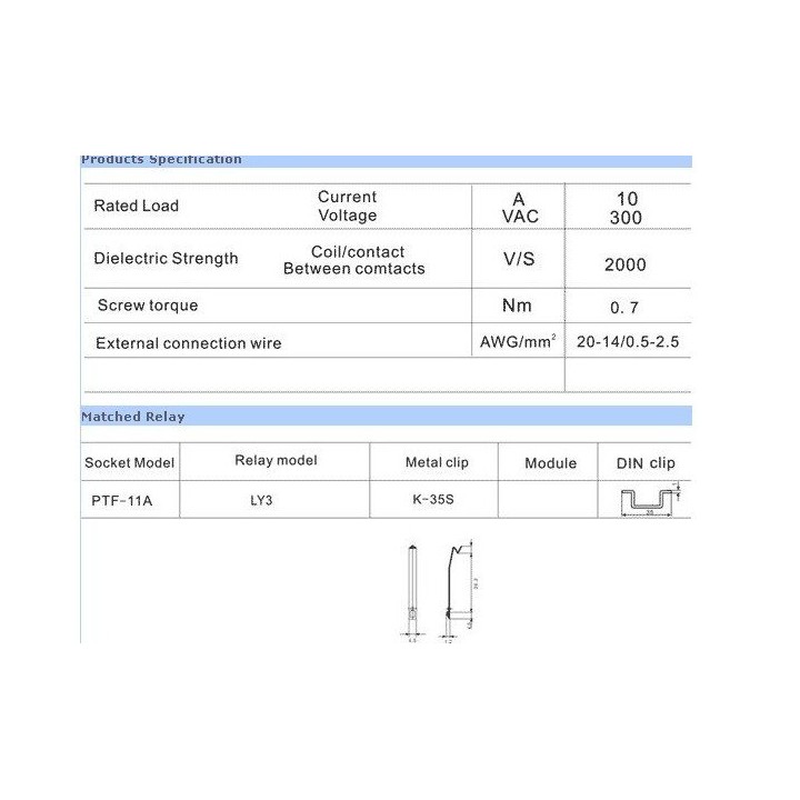 Apoyo relay 11 pin din rail ptf11a omron 300v 10a ly3 jr international - 1