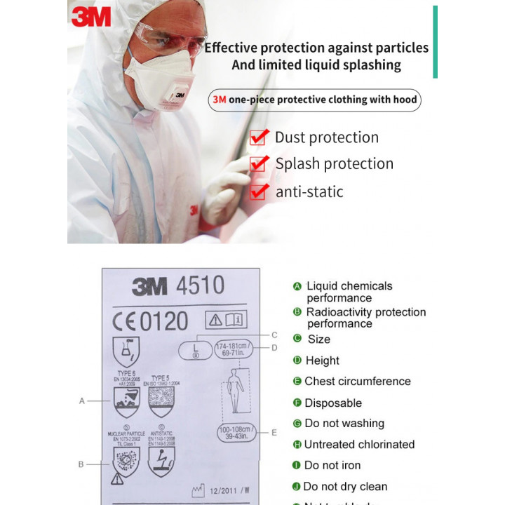 Tuta 3m 4510 Taglia L elettricità statica indumenti protezione efficace contro le particelle di polvere vernice