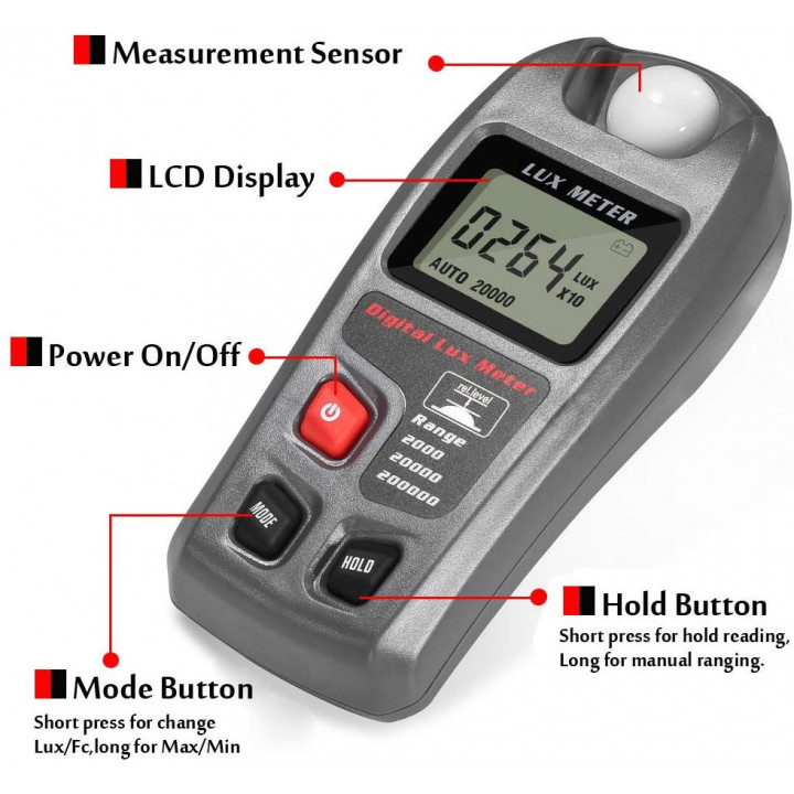 Luxmetro portatile multifunzione digitale MT-30 0.1-200000lux Luxmetro portatile ad alta precisione