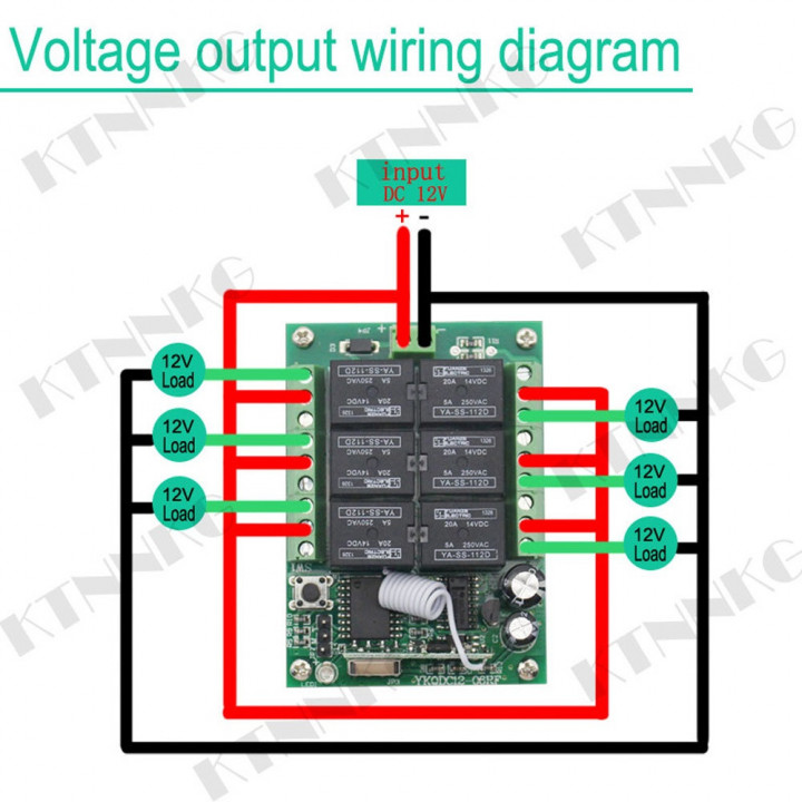 12V 6CH 6-Kanal-Funkempfänger + 5 drahtlose Fernbedienung Lichtschalter Relais 433 MHz