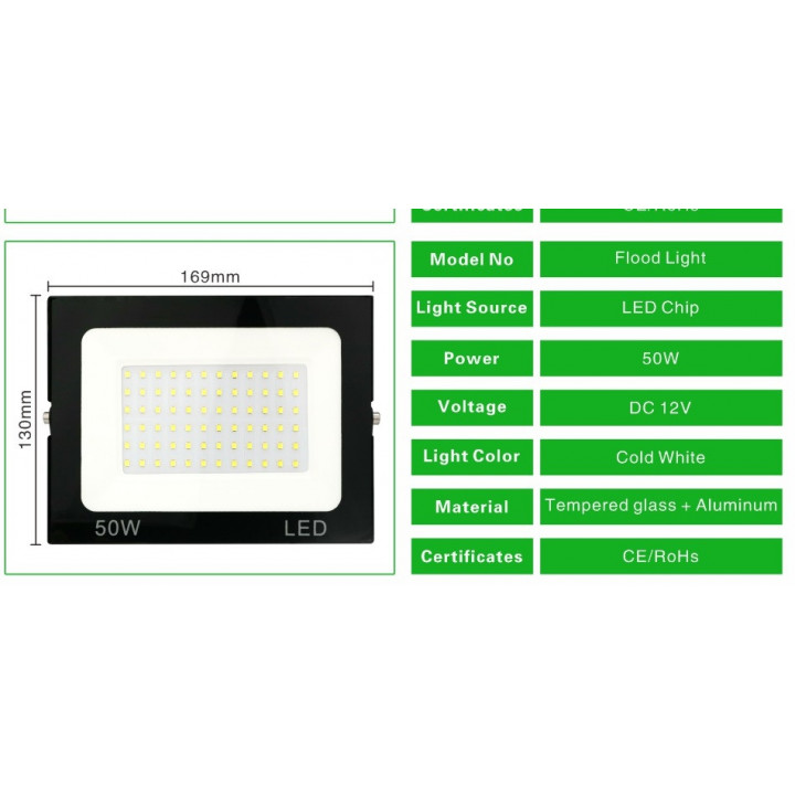 LED projector lighting 12V DC 50w cold white waterproof ip66 portable light SMD2835 4500 lumen