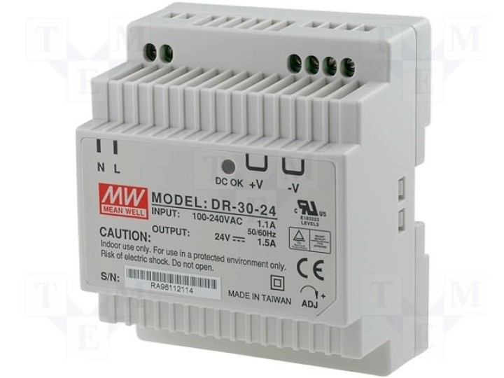 Alimentazione switching 24v 220v 1.25a 30w 230v 24vdc din psin03024d velleman - 4