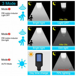 Aplique solar 5.5v 2.5w IP65 72 leds impermeables con sensor de movimiento 3 modos