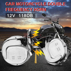 118DB Motorcycle Horn Chrome Motorbike Loud Dual-tone Electric Snail Air  Horn Siren Car Scooter Truck