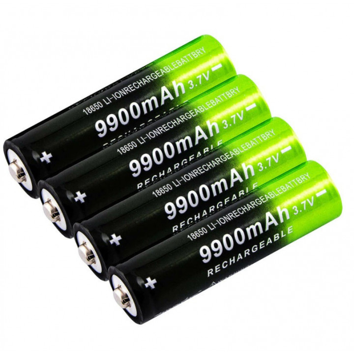 4 X 18650 Black Batteries Rechargeable Li ion 3.7v 6000mah Battery For  Torch Headlamp