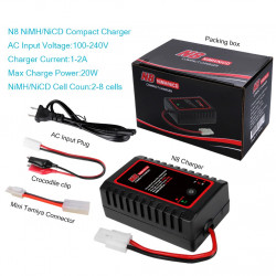 N8 Nimh Nicd Battery Charger 110-240V 2A 20W AC 2s-8s 2.4v 3.6v 4.8v 6v 7.2v 8.4v 9.6v Tamiya