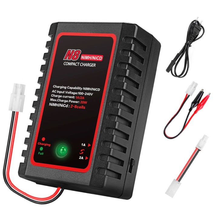 N8 Nimh Nicd Caricabatteria 110-240V 2A 20W AC 2s-8s 2.4v 3.6v 4.8v 6v 7.2v 8.4v 9.6v Tamiya