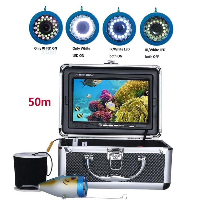 Cámara de pesca submarina de 50 m Buscador de peces 7P 15LED Blanco + 15 Pesca infrarroja Mar Invierno