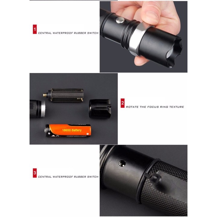 1000LM 5W waterproof cree led rechargeable flashlight police traffic command zoomable torch light by 18650 car charge for SOS