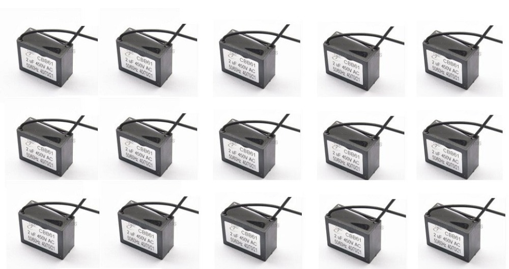 15 X condensatore CBB61 450V2UF condensatori di capacità di scarico ventilatore condensatore 2uF