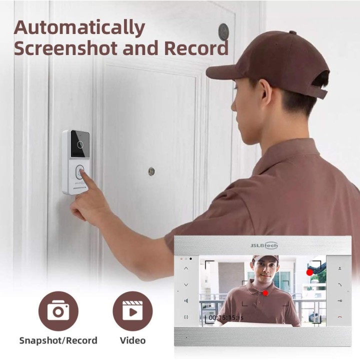 Videocitofono wireless, 1 monitor Wi-Fi 26 cm 10P + 1 telecamera per porta cablata