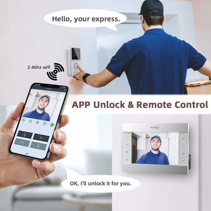Videocitofono wireless, 1 monitor Wi-Fi 26 cm 10P + 1 telecamera per porta cablata