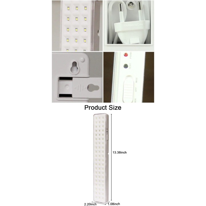 Lampe eclairage rechargeable 60 led autonomie 6 a 10h batterie secour 1800mAh 220v