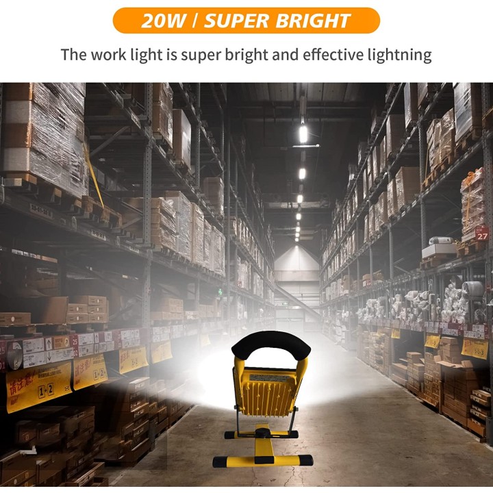 20W USB wiederaufladbarer LED-Scheinwerfer Tragbarer Beleuchtungsscheinwerfer, IP65 Wasserdichte 360°-Rotationslampe