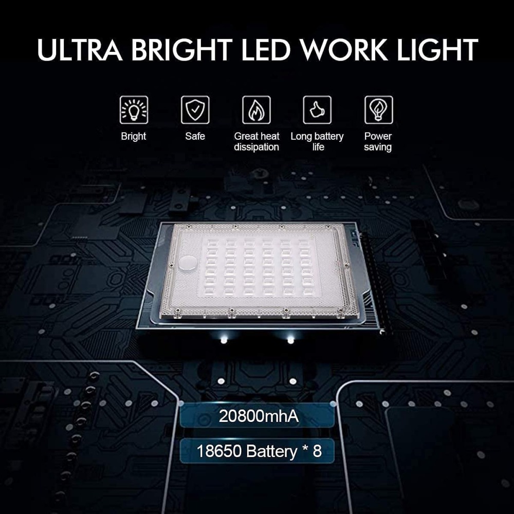 Wiederaufladbares LED Flutlicht 60W 20800mAh Akku Arbeitslicht Sicherheitslicht Wasserdicht Baustelle Werkstatt Garage