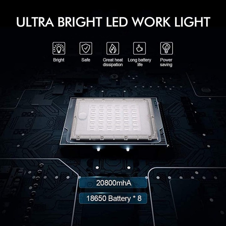 Projecteur LED Rechargeable 60W batterie 20800mAh Lampe de Travail Lumière Sécurité étanche Chantier Atelier Garage