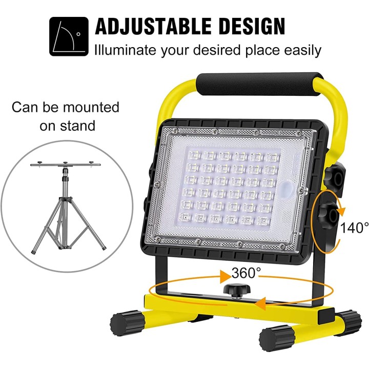 Luz de inundación LED recargable 60W 20800mAh Batería Luz de trabajo Luz de seguridad Impermeable Sitio de construcción Taller
