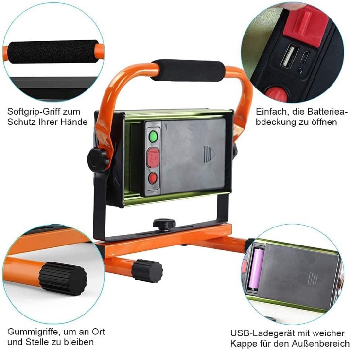 80W Rechargeable LED Flood Light 5100LM Portable Lantern Work Light 360° Rotation Construction Site Works Workshop Garage