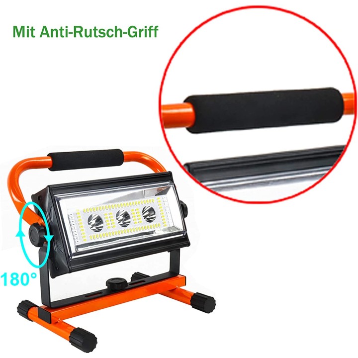 Projecteur LED 80W Rechargeable 5100LM Lampe de Travail Lanterne Portable Rotation 360° Chantier Travaux Atelier Garage