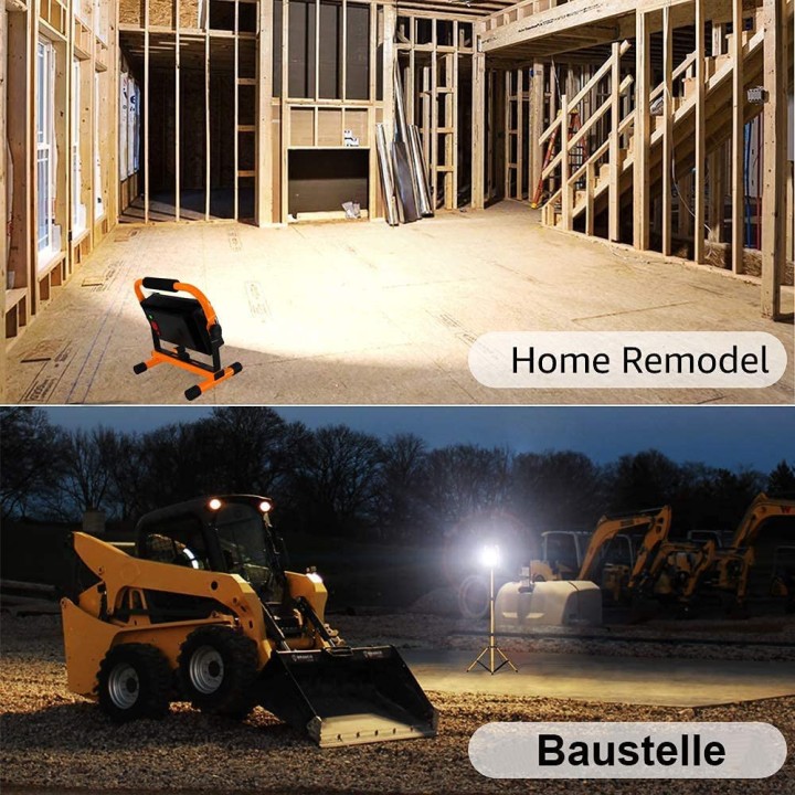 80W Rechargeable LED Flood Light 5100LM Portable Lantern Work Light 360° Rotation Construction Site Works Workshop Garage