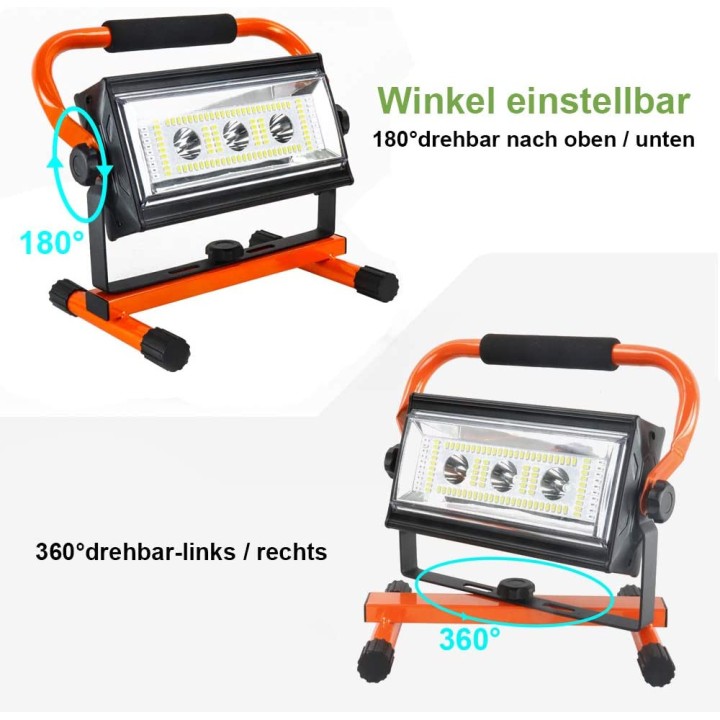 80W Rechargeable LED Flood Light 5100LM Portable Lantern Work Light 360° Rotation Construction Site Works Workshop Garage
