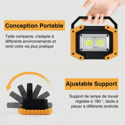 30W USB Rechargeable LED Spotlight Portable Lighting Spotlight, IP65 Waterproof 360° Rotation Lamp