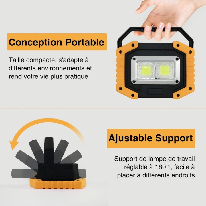 30W USB wiederaufladbarer LED-Scheinwerfer Tragbarer Beleuchtungsscheinwerfer, IP65 Wasserdichte 360°-Rotationslampe