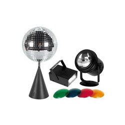 Disco light kit par36 pin spot, 4 colour filters, 20cm mirror ball with motor, strobe 20w