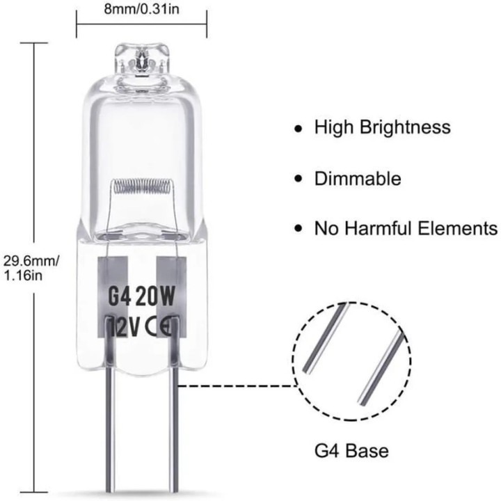 10 lampadina g4 12v 20w bianco caldo alogene illuminazione luce linea 3000h jc capsula
