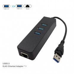 USB Ethernet Hub Adapter with 3 USB 3.0 RJ45 Ports for Laptop