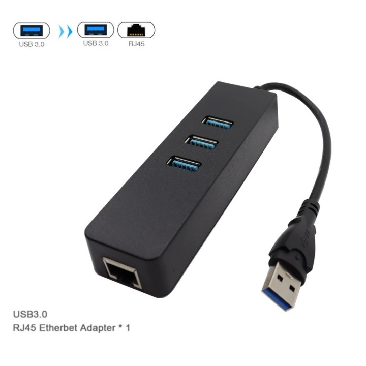 Adaptateur USB Ethernet Hub avec 3 ports USB 3.0 RJ45 pour ordinateur portable