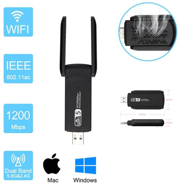Adaptateur WiFi Dongle WiFi USB 3.0 Doppelband Bluetooth Empfangsantennen 5dBi für tragbare Ordinate
